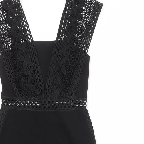 Topshop Womens Black Polyester Playsuit One-Piece Size 10 Zip