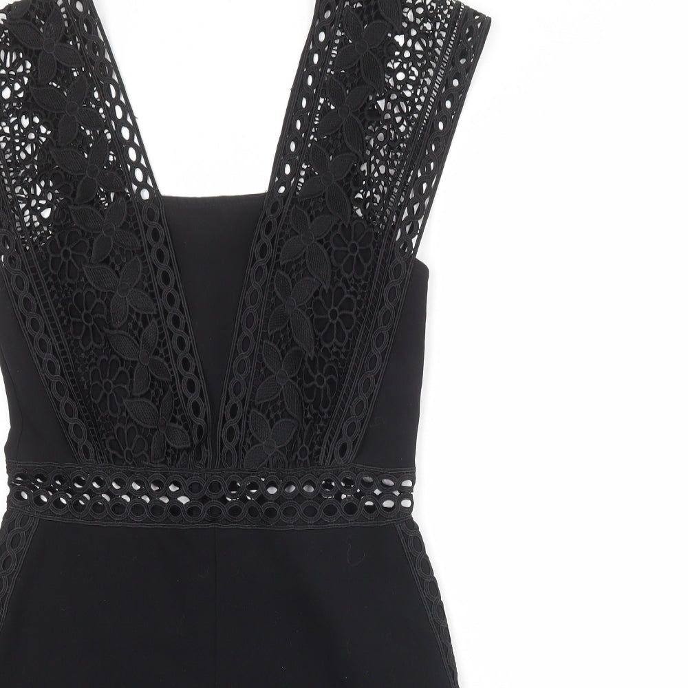 Topshop Womens Black Polyester Playsuit One-Piece Size 10 Zip