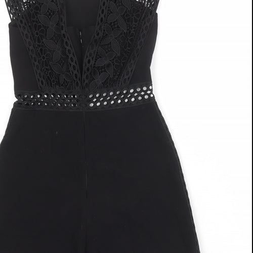 Topshop Womens Black Polyester Playsuit One-Piece Size 10 Zip