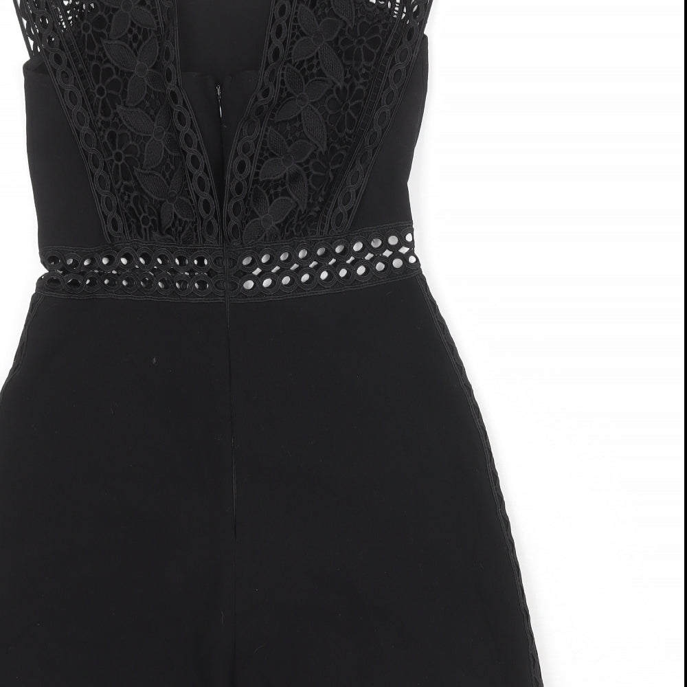 Topshop Womens Black Polyester Playsuit One-Piece Size 10 Zip