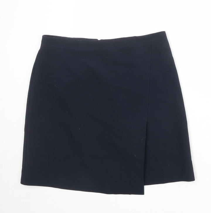 Marks and Spencer Womens Blue Polyester Mini Skirt Size 36 in Zip - Wrap Style