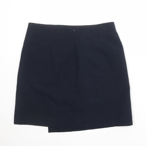Marks and Spencer Womens Blue Polyester Mini Skirt Size 36 in Zip - Wrap Style