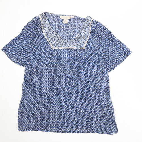 H&M Womens Blue Geometric 100% Cotton Basic T-Shirt Size 10 Boat Neck