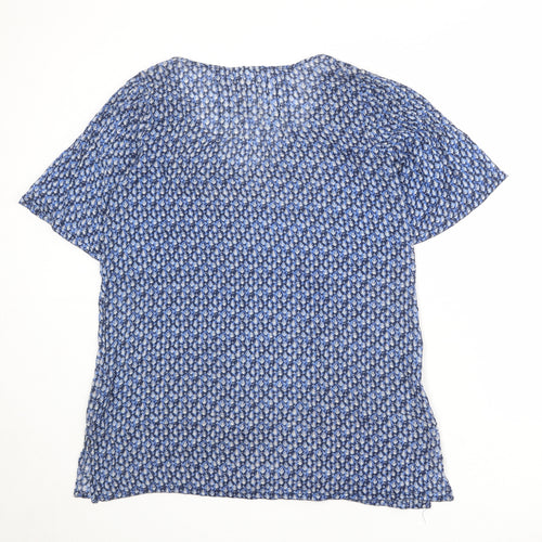 H&M Womens Blue Geometric 100% Cotton Basic T-Shirt Size 10 Boat Neck