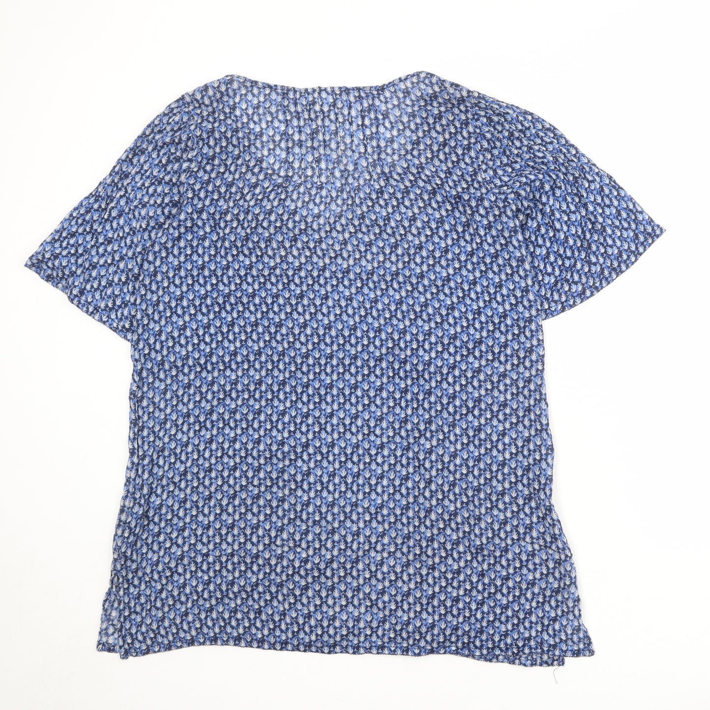 H&M Womens Blue Geometric 100% Cotton Basic T-Shirt Size 10 Boat Neck