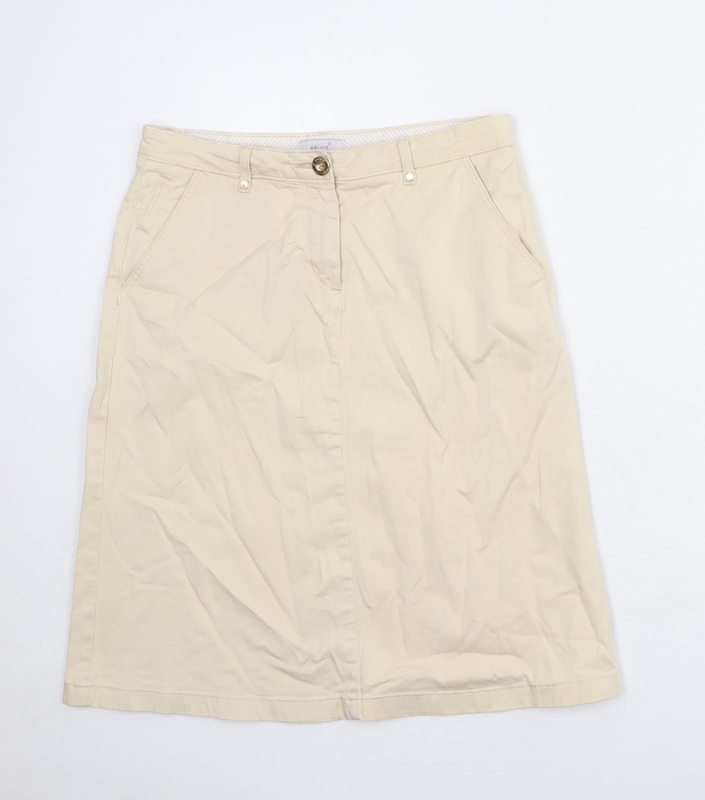 Per Una Womens Beige Polyester A-Line Skirt Size 12 Zip