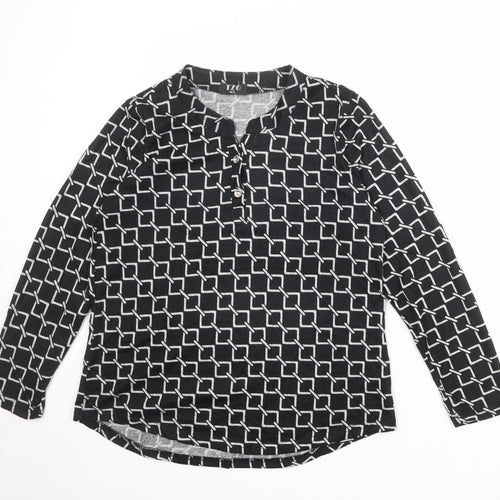 TZO Womens Black Geometric Cotton Basic Blouse Size M Round Neck - Size M-L