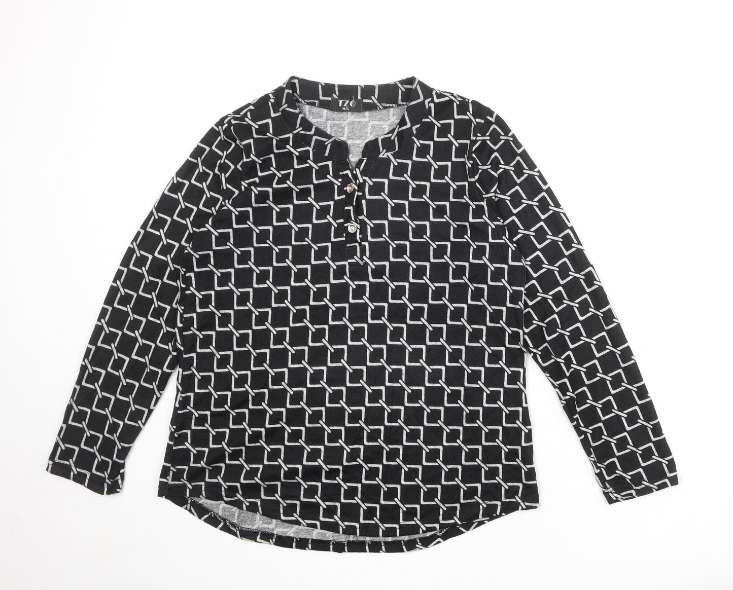 TZO Womens Black Geometric Cotton Basic Blouse Size M Round Neck - Size M-L