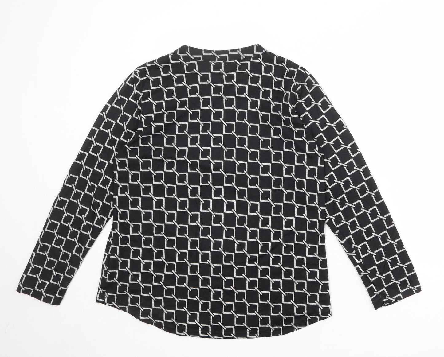 TZO Womens Black Geometric Cotton Basic Blouse Size M Round Neck - Size M-L