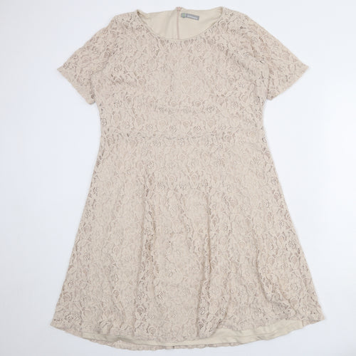 Marks and Spencer Womens Beige Floral Cotton Trapeze & Swing Size 16 Round Neck Zip