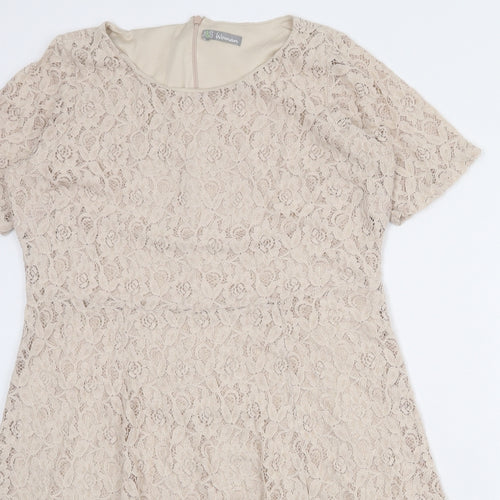 Marks and Spencer Womens Beige Floral Cotton Trapeze & Swing Size 16 Round Neck Zip