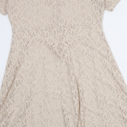 Marks and Spencer Womens Beige Floral Cotton Trapeze & Swing Size 16 Round Neck Zip
