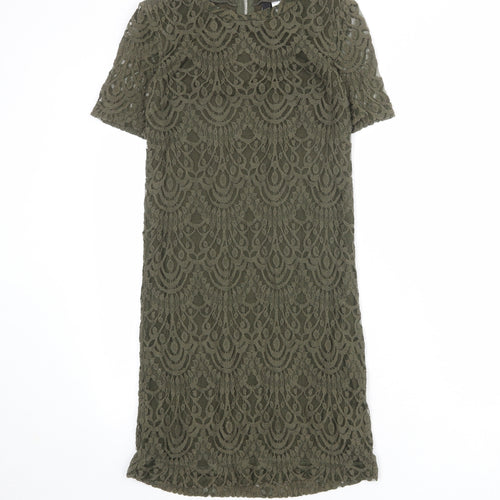 Divided by H&M Womens Green Geometric Cotton A-Line Size 10 Round Neck Zip