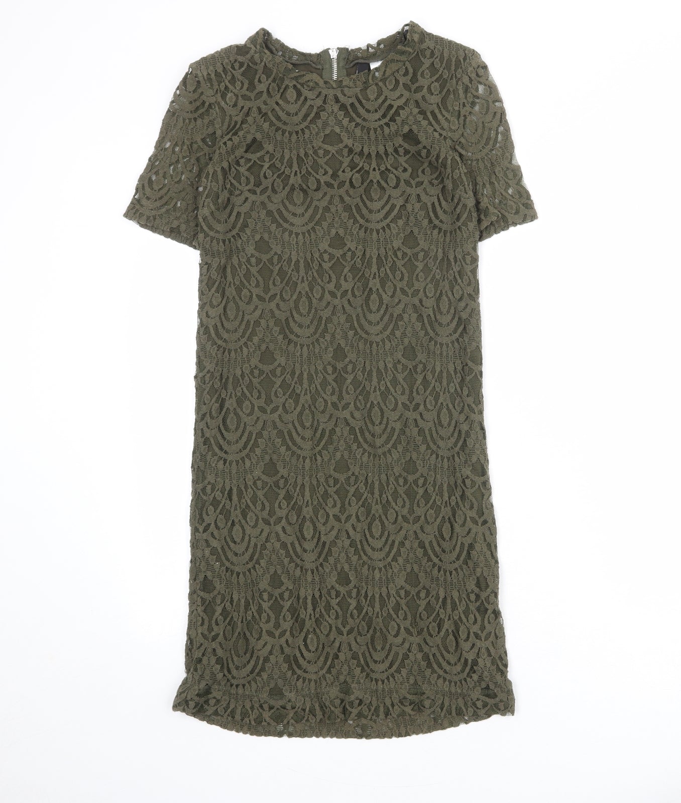 Divided by H&M Womens Green Geometric Cotton A-Line Size 10 Round Neck Zip