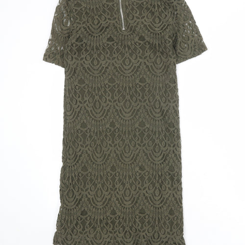 Divided by H&M Womens Green Geometric Cotton A-Line Size 10 Round Neck Zip