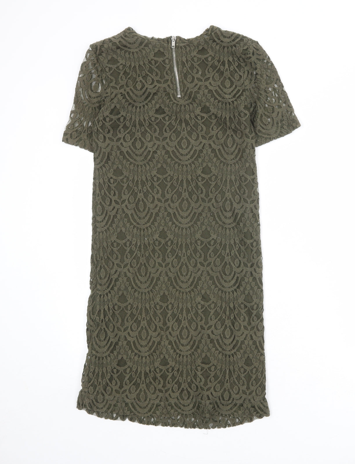 Divided by H&M Womens Green Geometric Cotton A-Line Size 10 Round Neck Zip