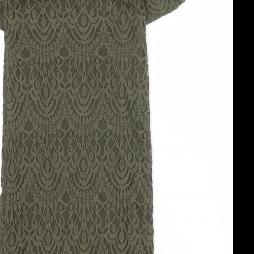 Divided by H&M Womens Green Geometric Cotton A-Line Size 10 Round Neck Zip