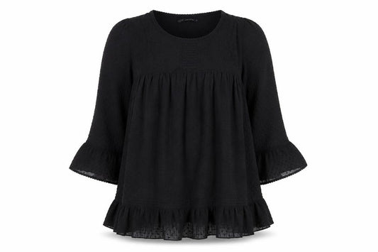 Front view of Next women’s black polka dot polyester a-line, size UK 12, scoop neck pullover