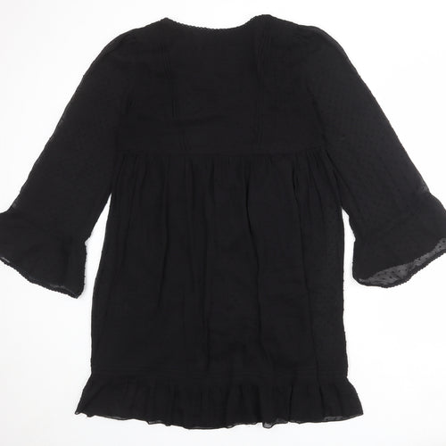 NEXT Womens Black Polka Dot Polyester A-Line Size 12 Scoop Neck Pullover
