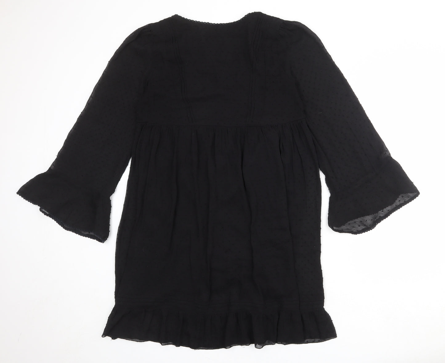 NEXT Womens Black Polka Dot Polyester A-Line Size 12 Scoop Neck Pullover