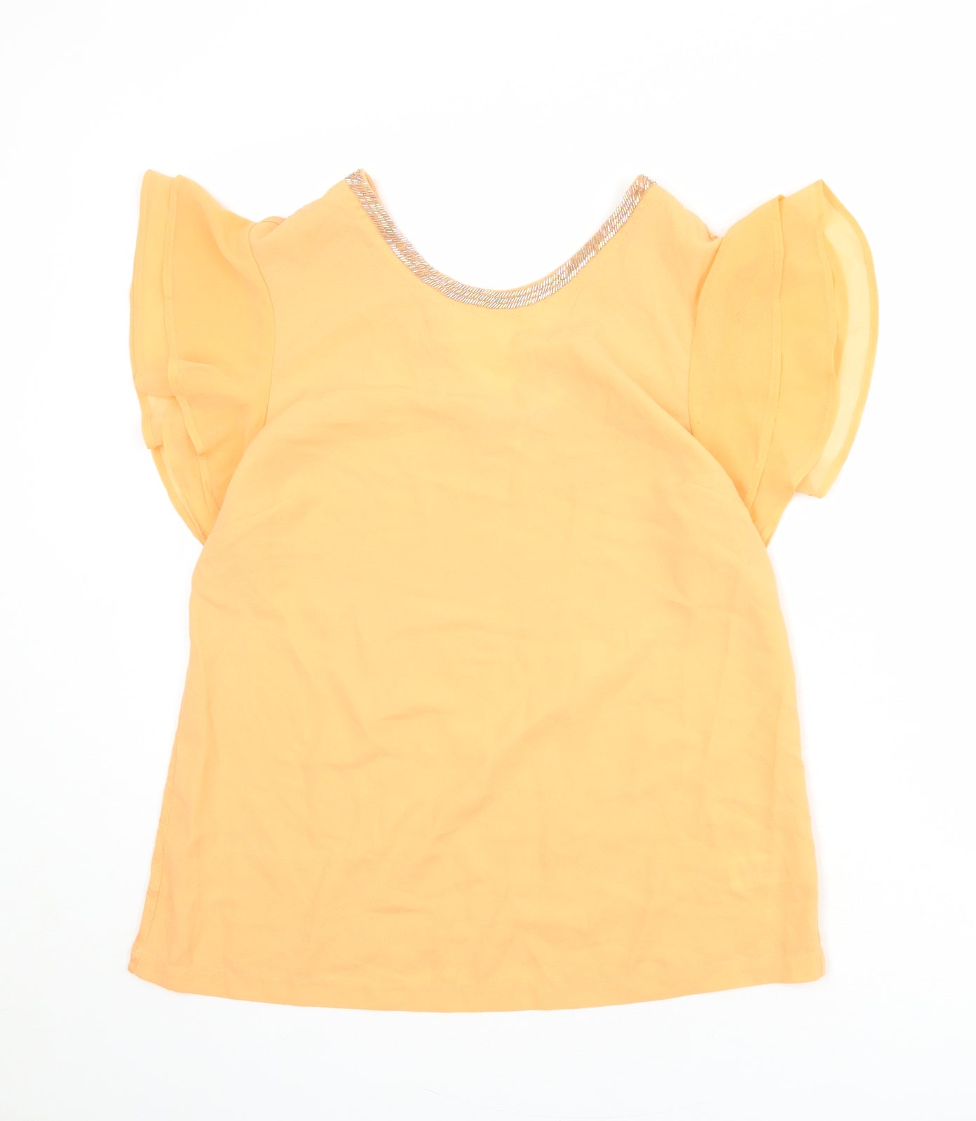 NEXT Womens Orange Polyester Basic Blouse Size 14 Round Neck