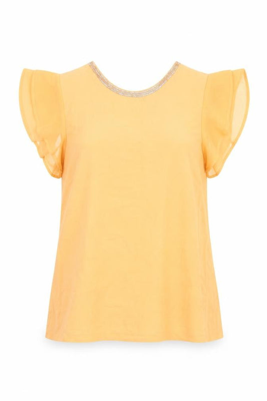 Front view of Next women’s orange polyester basic blouse, size UK 14, round neck