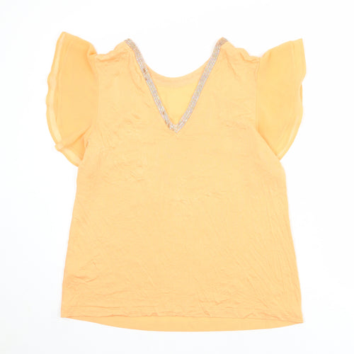 NEXT Womens Orange Polyester Basic Blouse Size 14 Round Neck