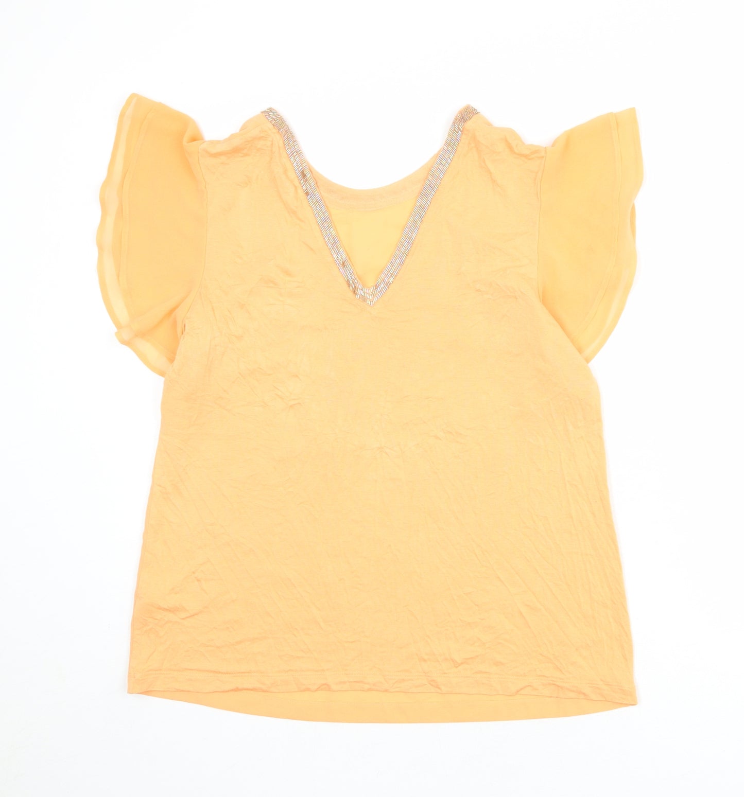 NEXT Womens Orange Polyester Basic Blouse Size 14 Round Neck