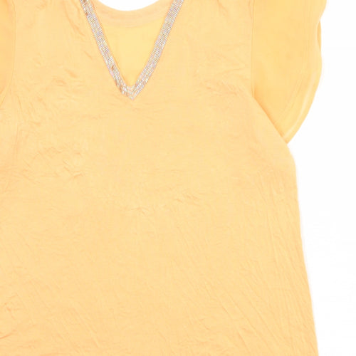 NEXT Womens Orange Polyester Basic Blouse Size 14 Round Neck