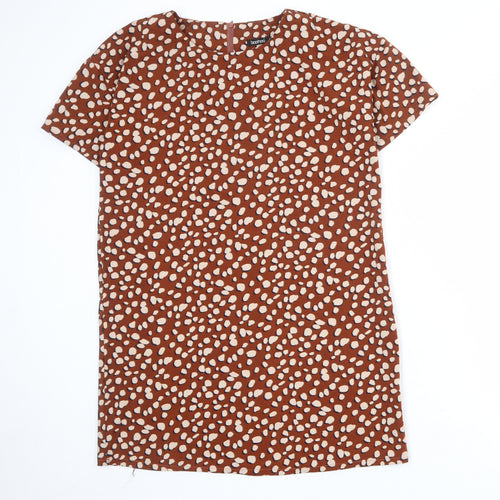 Boohoo Womens Brown Floral Polyester A-Line Size 12 Round Neck Zip