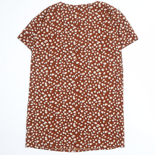 Boohoo Womens Brown Floral Polyester A-Line Size 12 Round Neck Zip