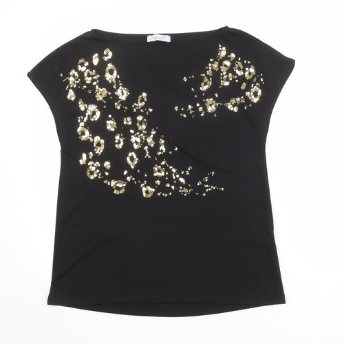Per Una Womens Black Polyester Basic T-Shirt Size 8 V-Neck
