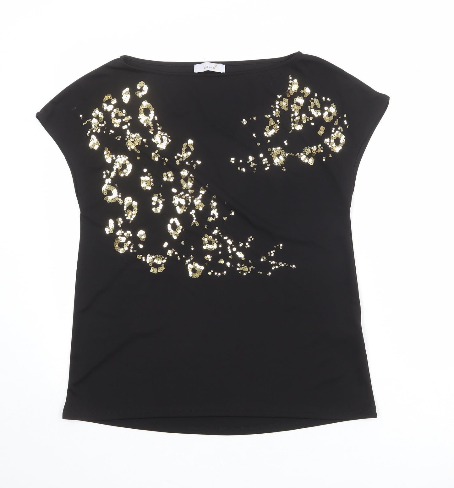 Per Una Womens Black Polyester Basic T-Shirt Size 8 V-Neck