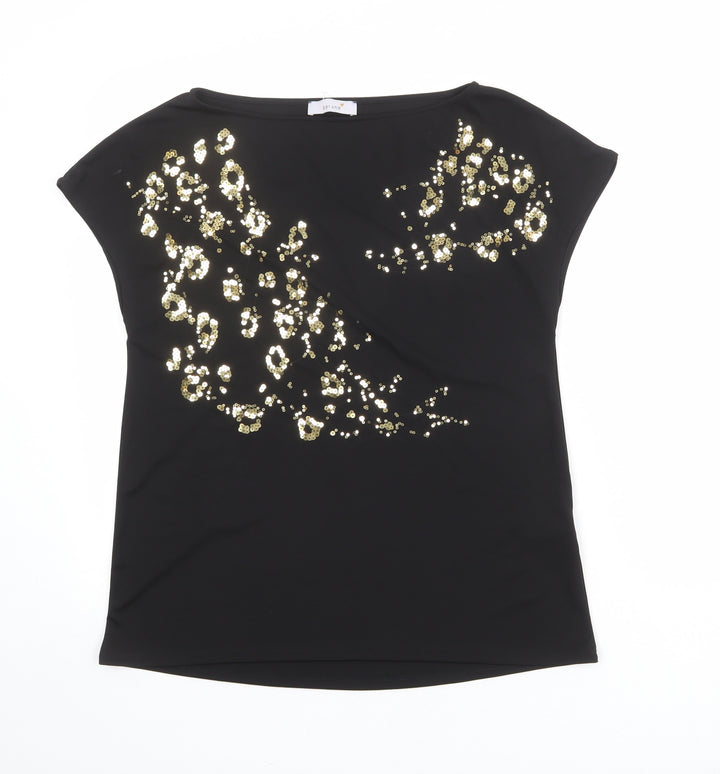 Per Una Womens Black Polyester Basic T-Shirt Size 8 V-Neck