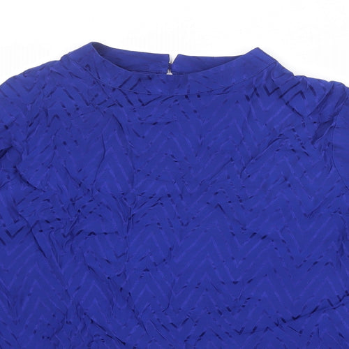 Marks and Spencer Womens Blue Geometric Viscose Basic Blouse Size 20 Round Neck