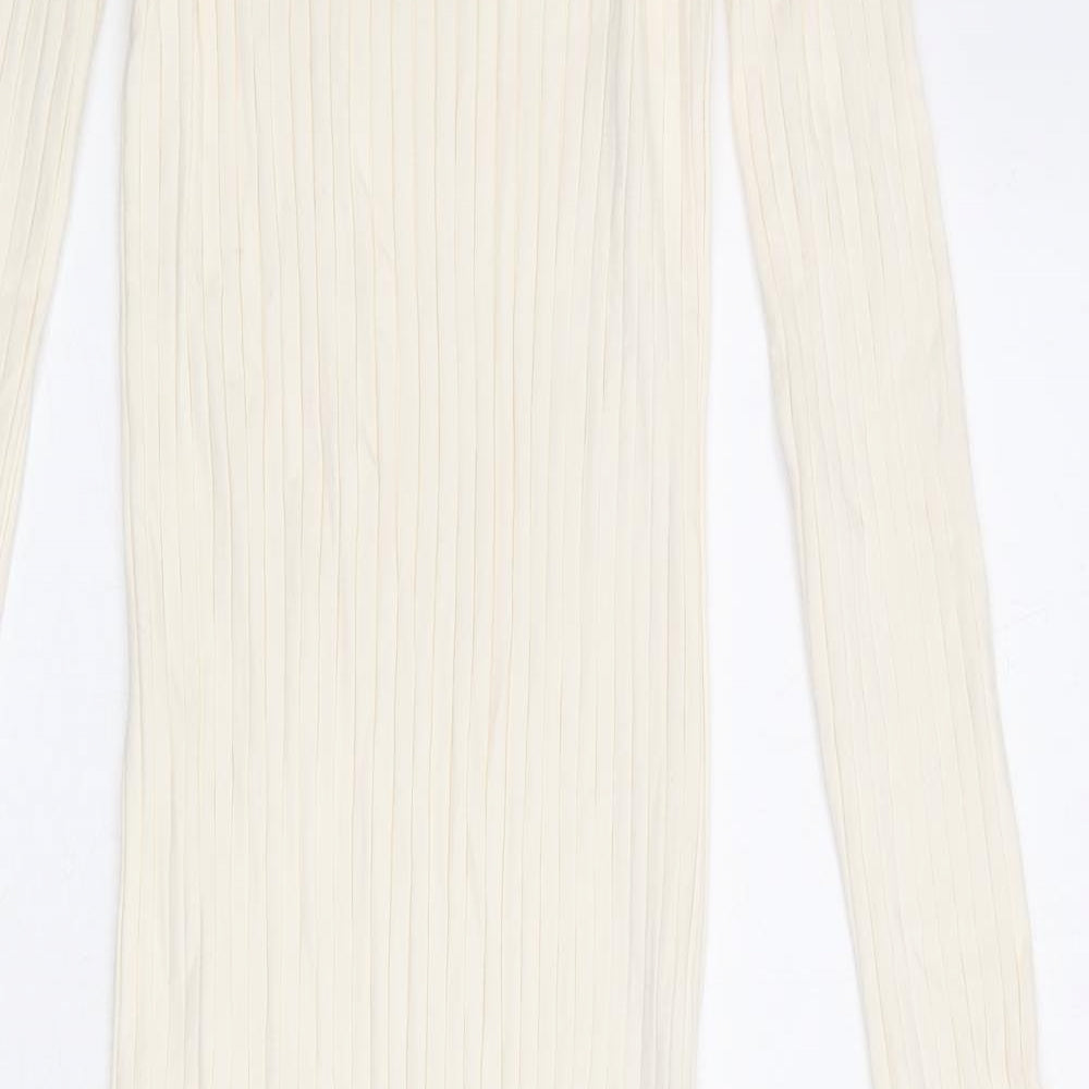 Zara Womens Ivory Cotton Jumper Dress Size S Scoop Neck Pullover