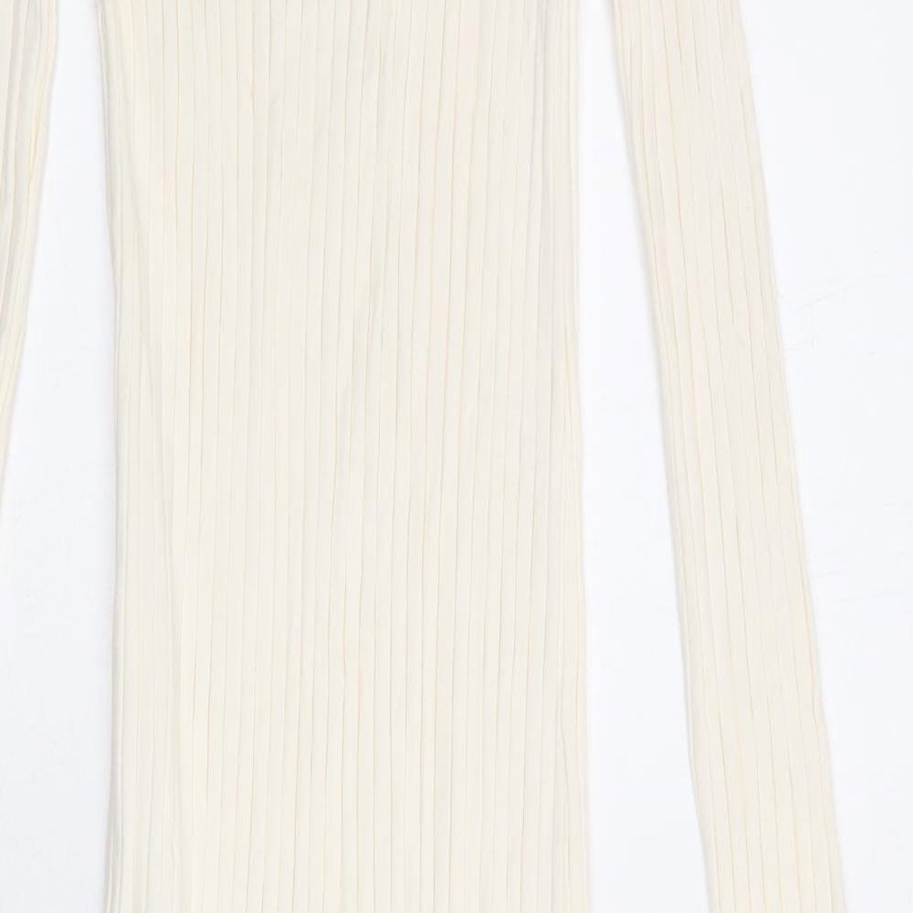 Zara Womens Ivory Cotton Jumper Dress Size S Scoop Neck Pullover