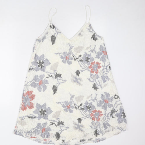 Urban Revivo Womens Ivory Floral Polyester Slip Dress Size 14 V-Neck Pullover