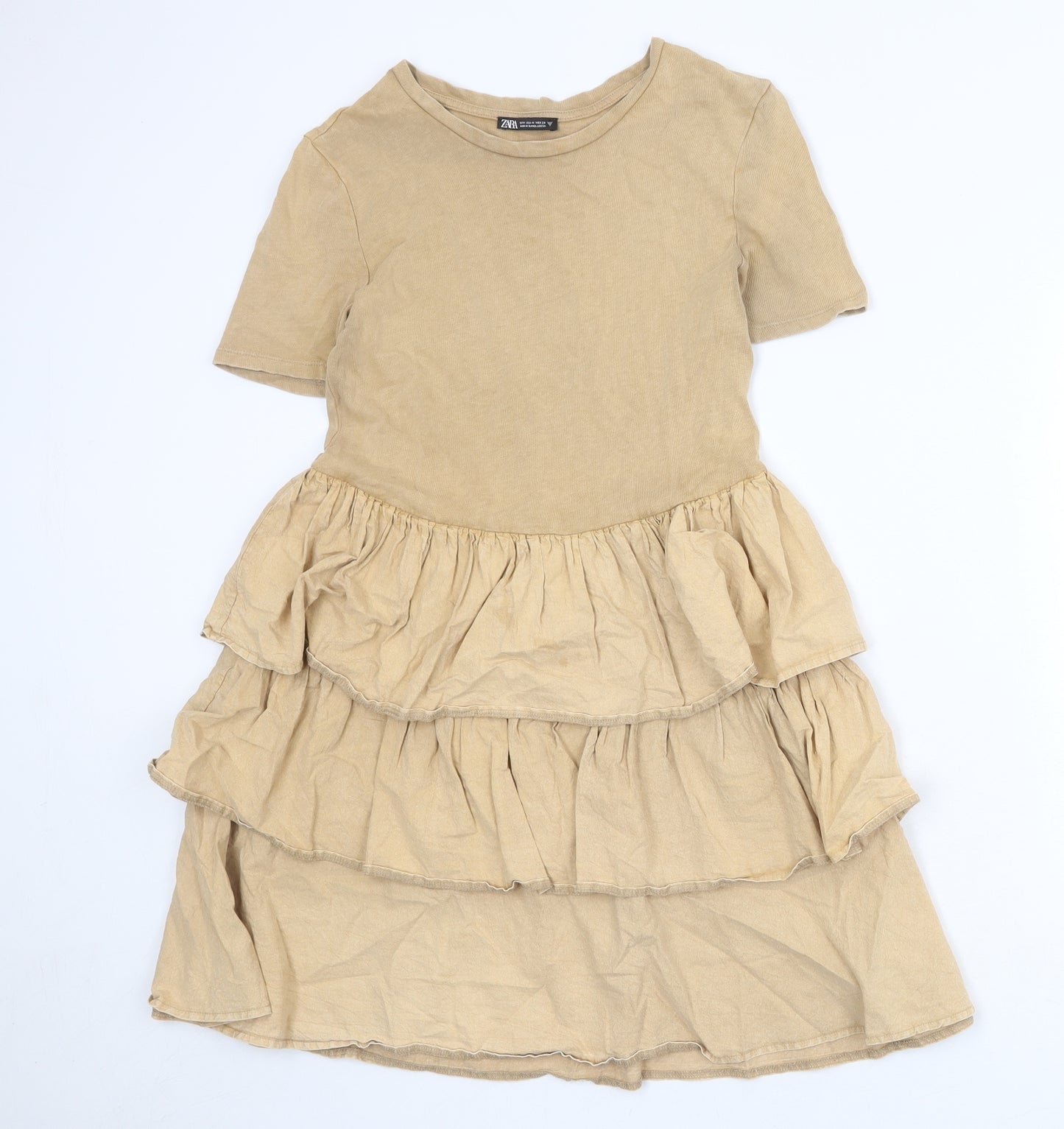 Zara Womens Brown 100% Cotton T-Shirt Dress Size M Round Neck Pullover