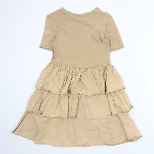 Zara Womens Brown 100% Cotton T-Shirt Dress Size M Round Neck Pullover