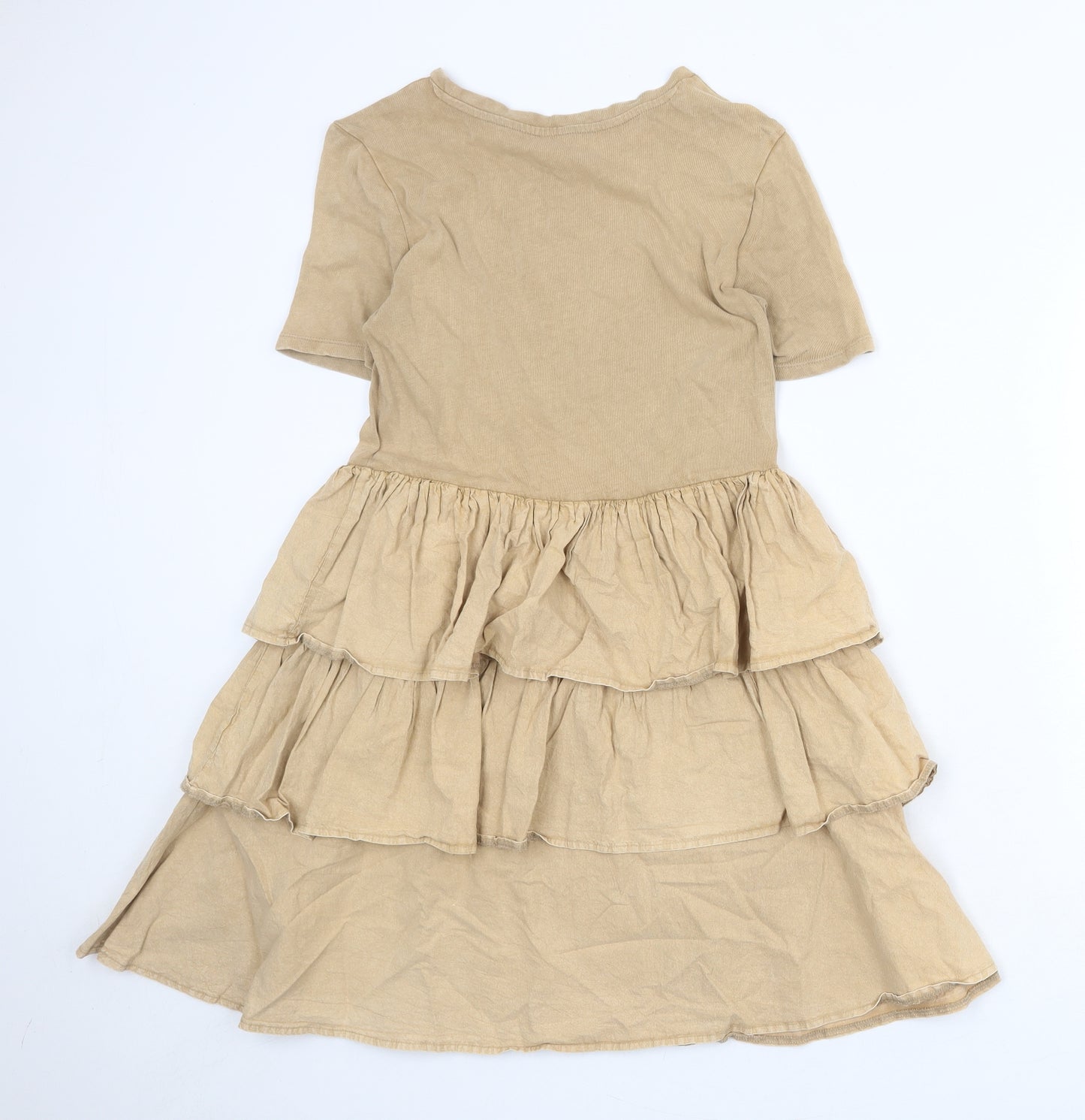 Zara Womens Brown 100% Cotton T-Shirt Dress Size M Round Neck Pullover