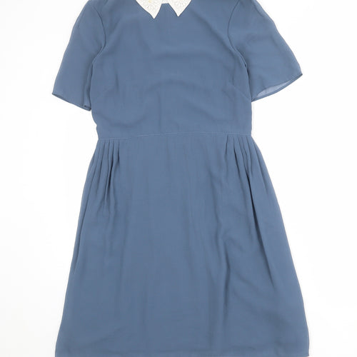Marks and Spencer Womens Blue Polyester Shirt Dress Size 8 Collared Zip