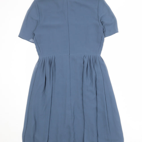 Marks and Spencer Womens Blue Polyester Shirt Dress Size 8 Collared Zip