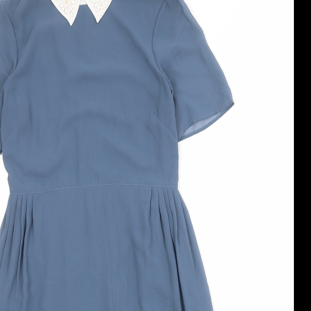 Marks and Spencer Womens Blue Polyester Shirt Dress Size 8 Collared Zip