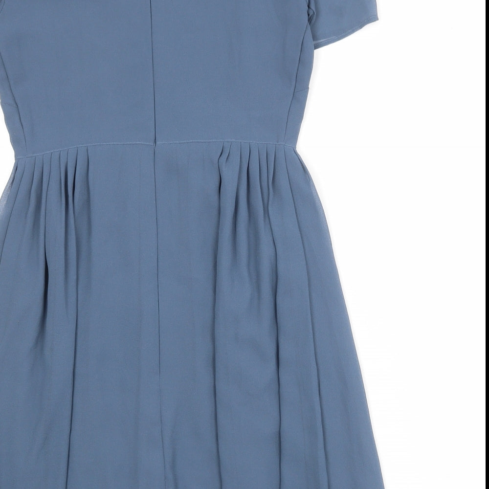 Marks and Spencer Womens Blue Polyester Shirt Dress Size 8 Collared Zip