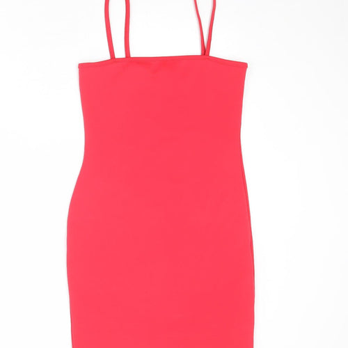 PRETTYLITTLETHING Womens Red Polyester Bodycon Size 8 Square Neck Pullover