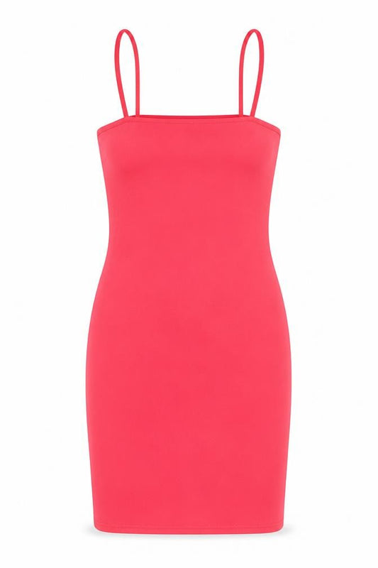 Front view of PRETTYLITTLETHING women’s red polyester bodycon, size UK 8, square neck pullover