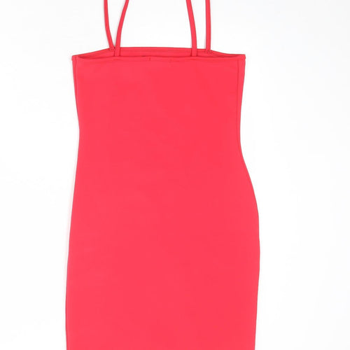 PRETTYLITTLETHING Womens Red Polyester Bodycon Size 8 Square Neck Pullover