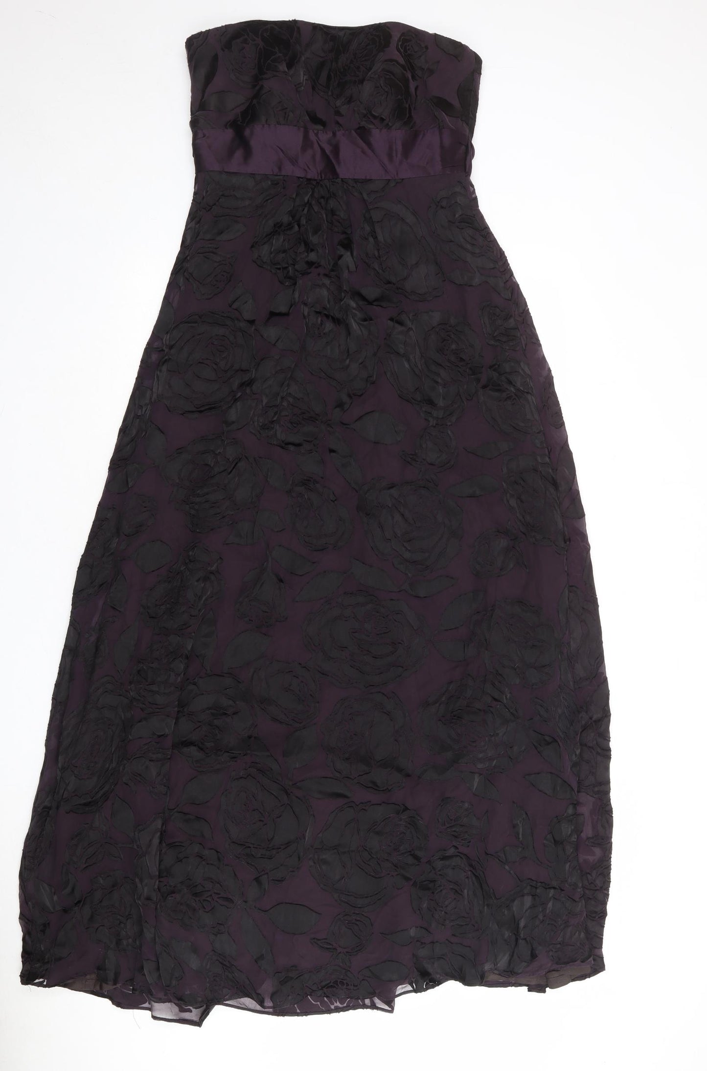 Beth Womens Purple Floral Viscose Ball Gown Size 12 Off the Shoulder Zip