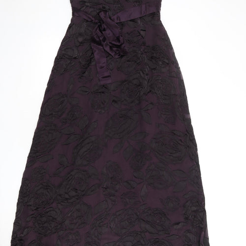 Beth Womens Purple Floral Viscose Ball Gown Size 12 Off the Shoulder Zip